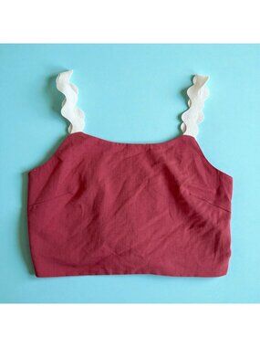 PRETTY GARDEN Rose Pink White Curvy Strap Crop Top Size Small